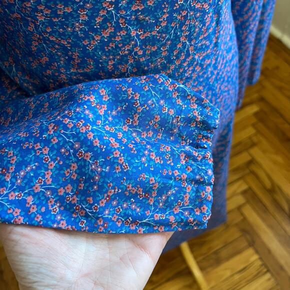 Vintage 70s Handmade Blue Floral Peter Pan Collar Prairie Cottagecore Dress 10 - Picture 3 of 10